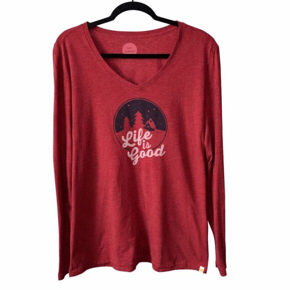 Life Is Good Tops - Women’s Life Is Good Long Sleeve Outdoor Graphic V-Neck Tee Red Size XXL